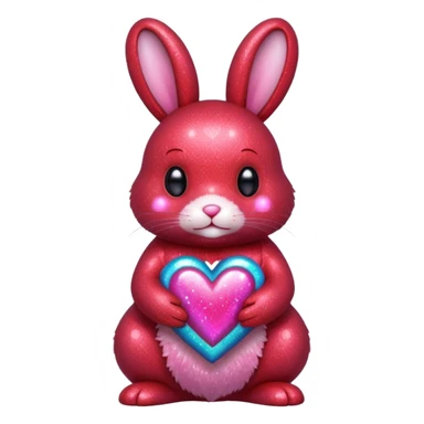 red glitter bunny with heart sticker