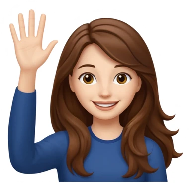 long lenght hair brown and say hi with hand sticker