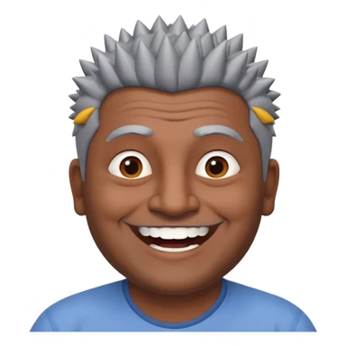50 yr old indian man, dark skin, grey hair, big smile, white teeth, chubby, no moustache, clean shaven, spiky hair sticker