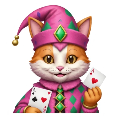court jester cat medieval, poker card ace, pink sticker