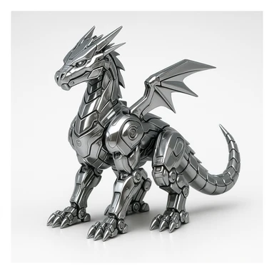 futuristic robotic dragon with chrome finish, exposed machinery, glowing energy lines, 1:1 aspect ratio sticker