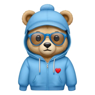 oso de peluche con sudadera azul, gorra roja, lentes  sticker