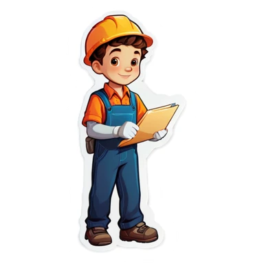 Boy working sticker