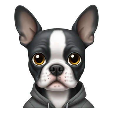Boston terrier wearing a charcoal grey hoodie sticker
