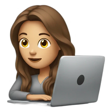 woman with long brown hair, typing on a silver laptop sticker