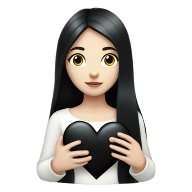 Pale girl with long black hair holding black heart in her hands  sticker