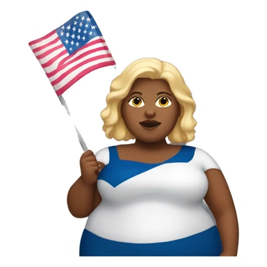 very fat lady with blonde hair and holding an american flag sticker