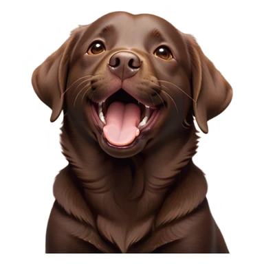 Cinematic Cute Yawning Chocolate Labrador Portrait Emoji, Head tilted slightly with a dramatic, wide-open yawn, showcasing a smooth chocolate Fur with a velvety texture, floppy ears slightly drooping, round brown eyes barely open in drowsy contentment, Simplified yet irresistibly adorable features, highly detailed, glowing with a soft, cozy glow, high shine, relaxed yet expressive, stylized with a touch of whimsy, bright and endearing, soft glowing outline, capturing the essence of a sleepy yet affectionate companion, so drowsy it feels like it could stretch out of the screen and curl up for a nap! sticker