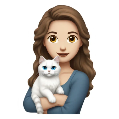 woman with brown hair and holding a all white Siberian cat with blue eyes sticker