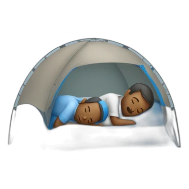two fathers laying asleep inside a blue tent sticker