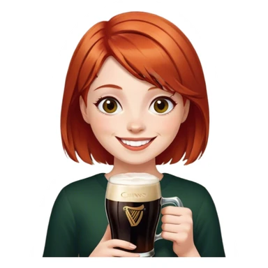 Short red hair girl smiling with Guinness  sticker