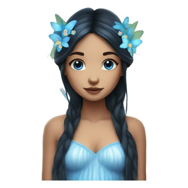Dreamy pretty nature fairy with long black hair and blue eyes sticker