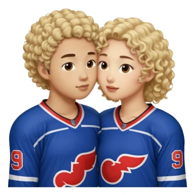 Asian hickey player kissing curly hair blonde hockey player sticker