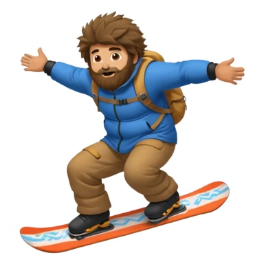 big round super harry guy snowbording down mountain haryyer more hair on his bcak and face sticker
