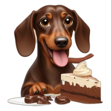 dachshund licking a mountain of chocolate cream sticker