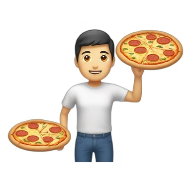 Asiatique qui mange une pizza avec des baguettes  sticker