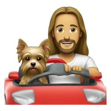 Rio jesus-statue holding a yorkie while driving red f1 car sticker
