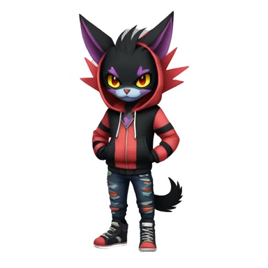 Cool Anthro Black Noibat-Quilava-Litten-Pokémon with edgy stripes hoodie spiked collar punk Full Body sticker