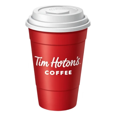 Tim Hortons coffee, it should be red cup with white write writing " Tim Hortons" and a White lid sticker