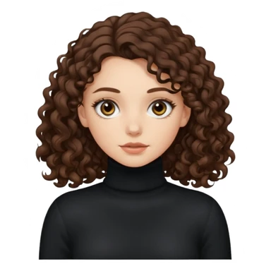 aesthetic white girl with dark brown long  long curly hair and black eyes  , black turtle neck sweater top sticker