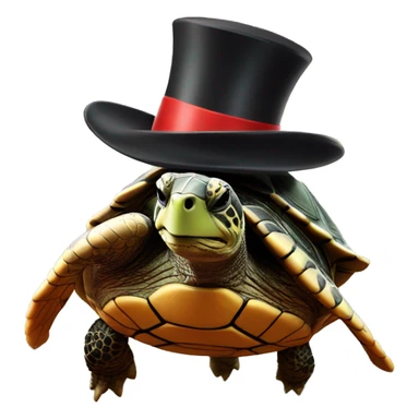 Turtle wearing a top hat flying over a volcano sticker