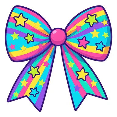kpop fan bow with neon stripes and stars, fun and colorful sticker