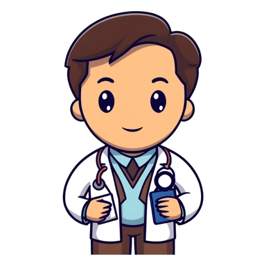 professional mature male doctor around 60 with stethoscope and white coat, dark brown hair, cinnamon skin tone, medium-dark complexion sticker