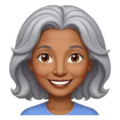 "- Nữ
- 50 tuổi
- Da nâu
- Tóc bồng bềnh, tóc bạc
- Mặt cười mỉm
" sticker