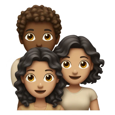Three friends hugging. One white with dark brown wavy hair, one tan with brown hair, and one brown with curly black hair sticker
