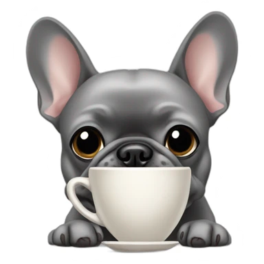 grey frenchie drinking coffee sticker