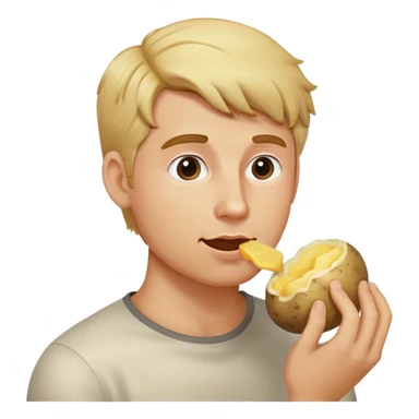 Blonde man eating potato sticker