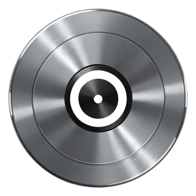 Chrome vinyl record emoji, silver metallic finish, iOS emoji style, reflective surface, minimal design, centered, smooth gradients, clean white background sticker