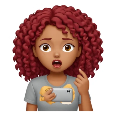 generate a pretty bratz brown skinned girl curly dark red hair, yawning in a grey tshirt bored. sticker