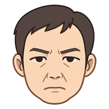 Create a cartoon emoji style head closely matching the person's facial features and expression, with a transparent background. sticker