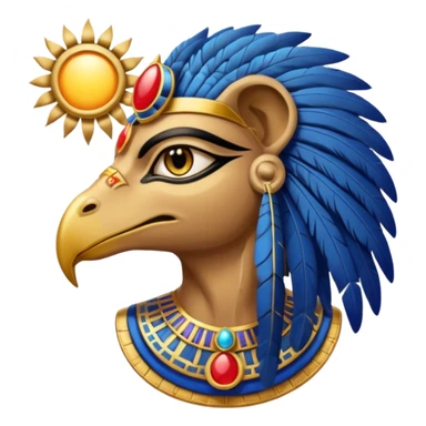 An emoji of the Egyptian god Ra. He has a falcon's head and wears a sun disk on top, with a solemn expression.

 sticker