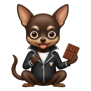 black chihuahua with white and black prison suit with chocolate in its mouth sticker