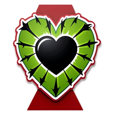Black heart with green thorns wrapped aorund it sticker