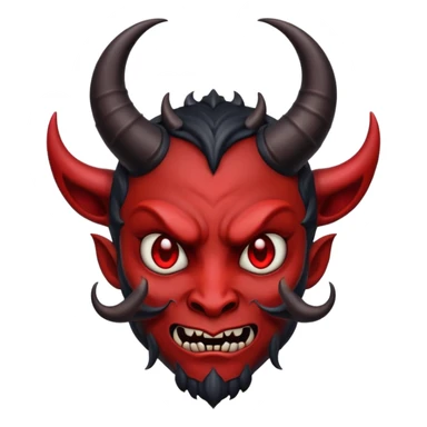 devil emoji in gothic palette with dark red and black colors, ornate horns, elegant and sinister expression, moody atmosphere sticker