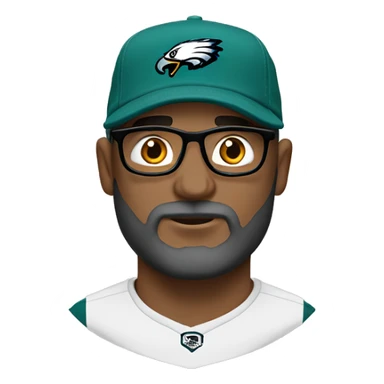 Bald guy black and grey beard Philly eagles cap and shirt thin frame glasses   sticker