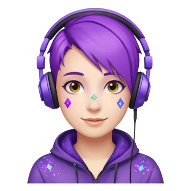 glitter purple gamer non-binary happy purple hair sticker