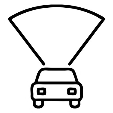 simple icon of a car with highlighted field of view, ego spatial sense for driving, outline style sticker