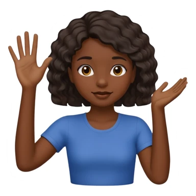 A dark-skinned girl with short, wavy hair raises her right hand 😜 and makes the same emoji movements sticker