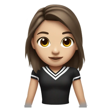 Short girl with long brown hair in black and white cheerleading uniform with brown eyes and long eyelashes  sticker