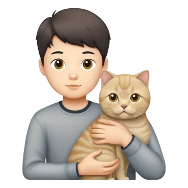 Chinese boy holding a british shorthair golden sticker