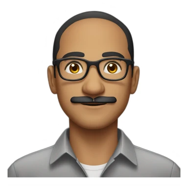 a light skin Pakistani man, wearing round glasses, short moustache, slicked black hair, collared shirt  sticker