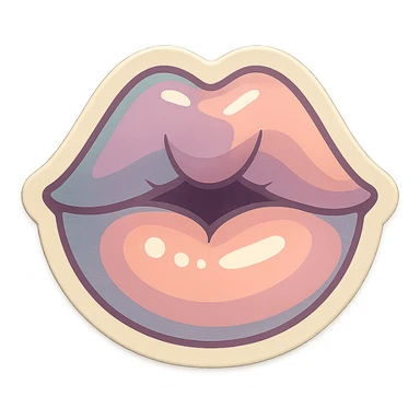 lips with slightly open mouth kissing the screen as if kissing the viewer, retro stickers style, thin clean contours, soft rounded shapes, pastel palette #98B5BC, #B5B3C1, #C9A3C9, #E4C0CA, #F7DCD1, #F7C0AA, detailed shadows and highlights, soft lighting, transparent background, no decorative elements sticker