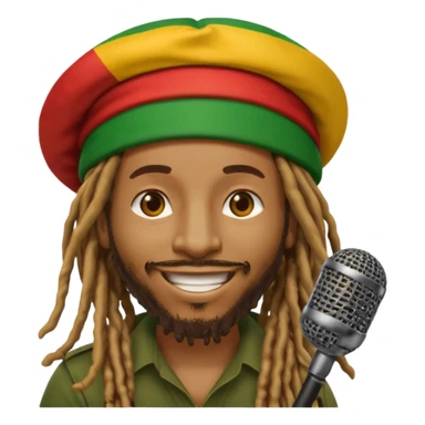 Emoji sticker of reggae artist Anthony B 🧔🏾‍♂️ with dreadlocks, Rasta hat 🟥🟨🟩, smiling and holding a mic 🎤. Text says 'Big Up Anthony B!' in bold reggae font 💥🔥✊🏾 sticker