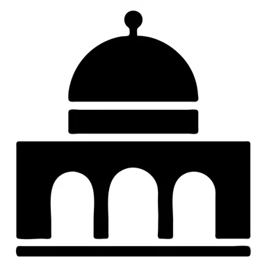 Al-Aqsa Mosque in Palestine, minimalist flat icon, focus on golden dome and arches, simple color palette sticker