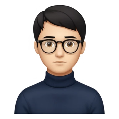 Создай эмодзи, мужчина, 26 лет, стрижка side-part, чёрные волосы, карие глаза, свитер-гольф, смуглый цвет кожи, очки, чёлка у стрижки набок-вверх-наискосок sticker