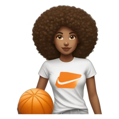 Fille blance avec un afro orange et un t-shirt nike sticker